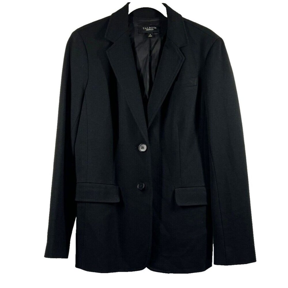 Talbots Black Blazer Suit Jacket Size 6 Solid Lined Two-Button Professional